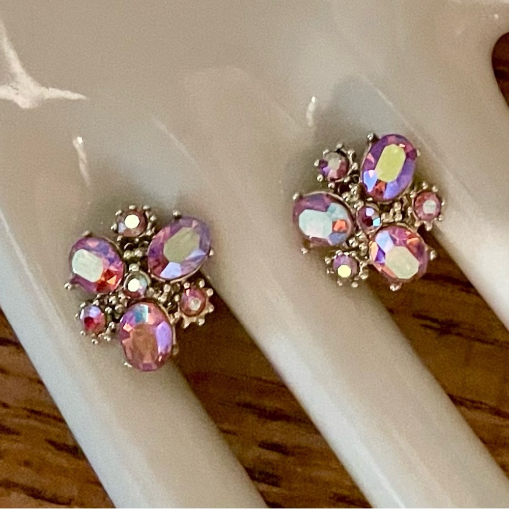 Pink Crystal Cluster Stud Earrings - Women's Jewelry